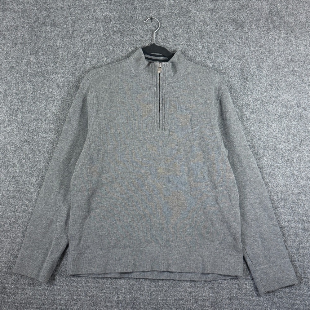 Faconnable 1/4 Zip Sweater Golf Casual 100% Cotton Preppy Pullover Gray Medium